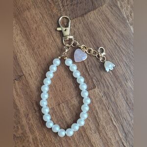 NWT Gold Tone Pink Quartz Keychain Charm